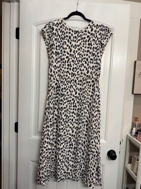 LOFT Leopard-Print Cap-Sleeve Midi Dress